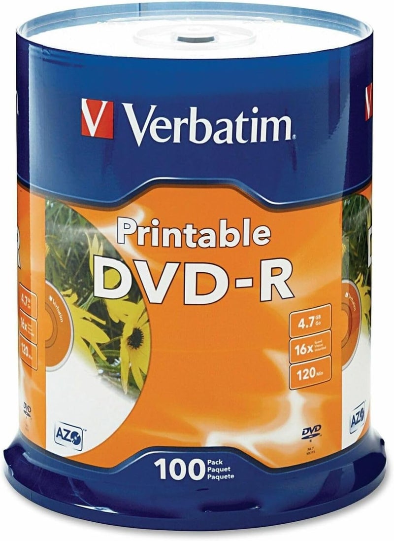 قرص DVD-R سعة 4.7GB سرعة 16X قابل للطباعة بالحبر الأبيض مع محور مميز، 100 قرص