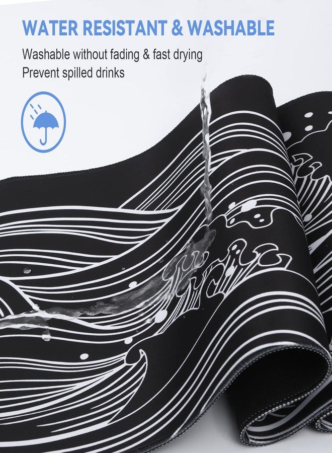 DIGSOM Gaming Mouse Pad - Large 31.5 x 11.8 in Black and White with Stitching Edges, Non-Slip Rubber Base Large Mouse Mat and Keyboard Pad (Sea Wave) - Image 5