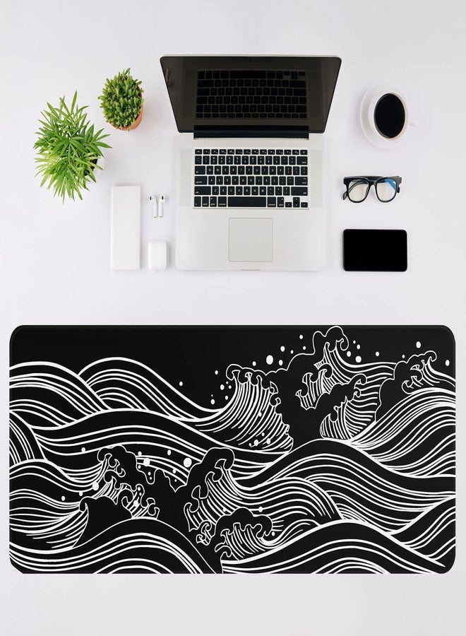 DIGSOM Gaming Mouse Pad - Large 31.5 x 11.8 in Black and White with Stitching Edges, Non-Slip Rubber Base Large Mouse Mat and Keyboard Pad (Sea Wave) - Image 3