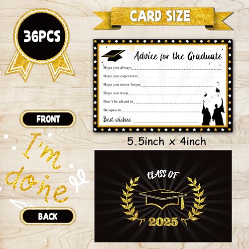 algpty Graduation Wish Cards with Black and Gold Card Holder Box - 36PCS Class Of 2025 Advice Cards and 2025 Congrats Grad Card Box for Graduation Party Supplies Decoration - Image 3