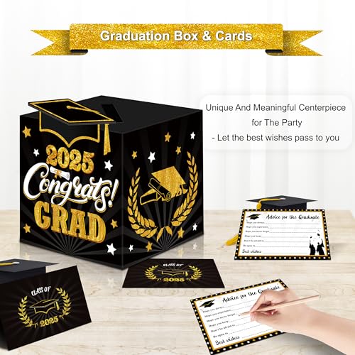 algpty Graduation Wish Cards with Black and Gold Card Holder Box - 36PCS Class Of 2025 Advice Cards and 2025 Congrats Grad Card Box for Graduation Party Supplies Decoration - Image 5