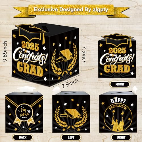 algpty Graduation Wish Cards with Black and Gold Card Holder Box - 36PCS Class Of 2025 Advice Cards and 2025 Congrats Grad Card Box for Graduation Party Supplies Decoration - Image 2