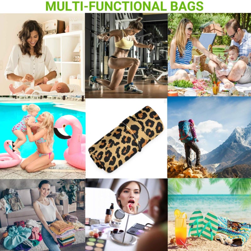 visesunny Leopard Grain 2Pcs Wet Bag with 2 Zippered Pockets Snap Handle Washable Reusable Roomy for Travel,Beach,Pool,Daycare,Stroller,Diapers,Dirty Gym Clothes, Wet Swimsuits, Toiletries - Image 4