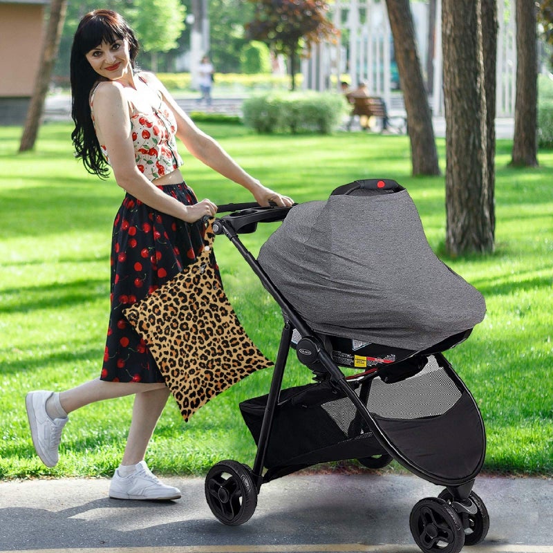 visesunny Leopard Grain 2Pcs Wet Bag with 2 Zippered Pockets Snap Handle Washable Reusable Roomy for Travel,Beach,Pool,Daycare,Stroller,Diapers,Dirty Gym Clothes, Wet Swimsuits, Toiletries - Image 2