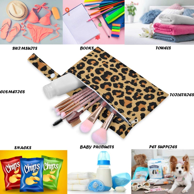 visesunny Leopard Grain 2Pcs Wet Bag with 2 Zippered Pockets Snap Handle Washable Reusable Roomy for Travel,Beach,Pool,Daycare,Stroller,Diapers,Dirty Gym Clothes, Wet Swimsuits, Toiletries - Image 3