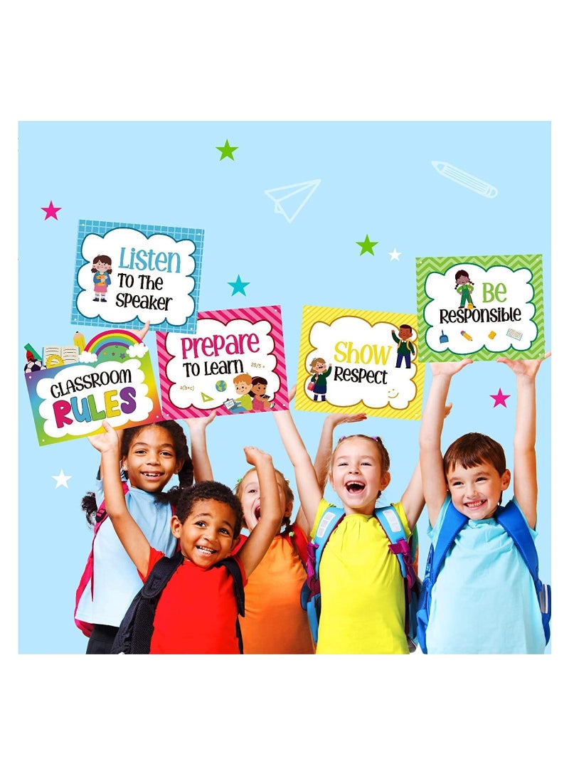 Classroom Rules Posters and Posters Bulletin Board Decorations-12 Motivational Banner/Inspirational Balcony Banner/Brain Growth Decor Positive Wall Hanging Artworks for Preschool/Elementary - Image 1