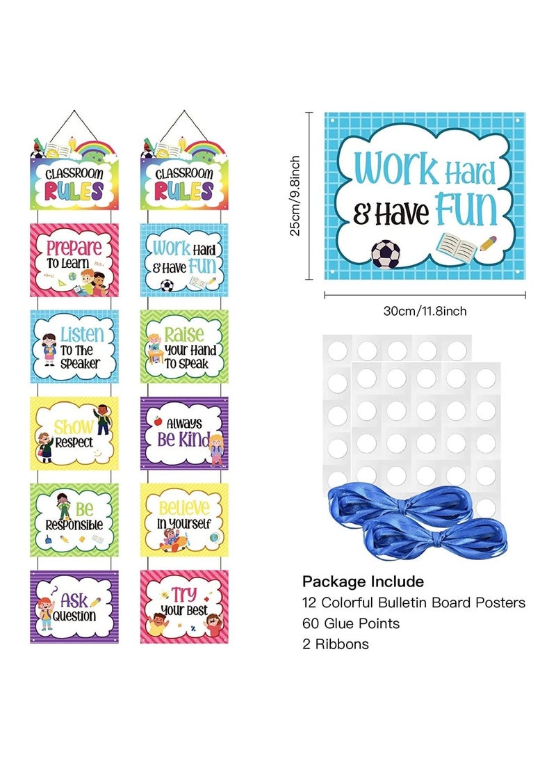 Classroom Rules Posters and Posters Bulletin Board Decorations-12 Motivational Banner/Inspirational Balcony Banner/Brain Growth Decor Positive Wall Hanging Artworks for Preschool/Elementary - Image 4