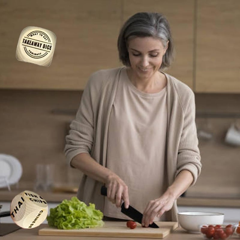 klarako Takeaway Dice | What to Eat Tonight? Dice to Decide What to Eat at Night, Food Decision Dice, Wooden Hand Carved Date Night Dice, Romantic and Fun Creative Gift (1 Pcs) - Image 4