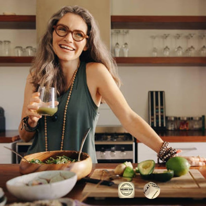 klarako Takeaway Dice | What to Eat Tonight? Dice to Decide What to Eat at Night, Food Decision Dice, Wooden Hand Carved Date Night Dice, Romantic and Fun Creative Gift (1 Pcs) - Image 2