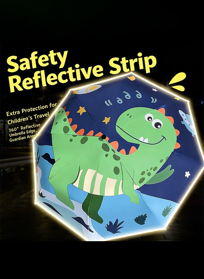 كيلا مظلة قابلة للطي على شكل ديناصور كرتوني للأطفال، آمنة ومضادة للارتداد، فتح وإغلاق يدوي، مقاومة للرياح والمطر، خفيفة الوزن وصغيرة الحجم، مشمسة وممطرة، خضراء - Image 3