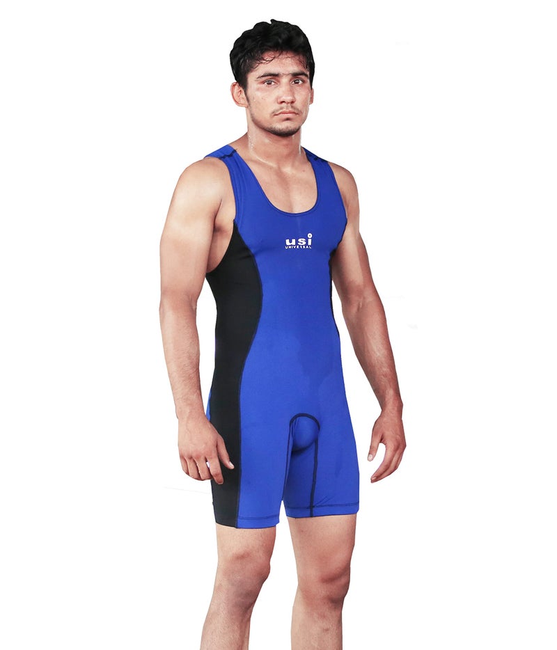 USI UNIVERSAL 419WSM Wrestling Suit for Men, Wrestling Singlet with Nylon Elastane Fabric 210 GSM, Irritation Free Flat Lock Seam (Blue, Size XL) - Image 1