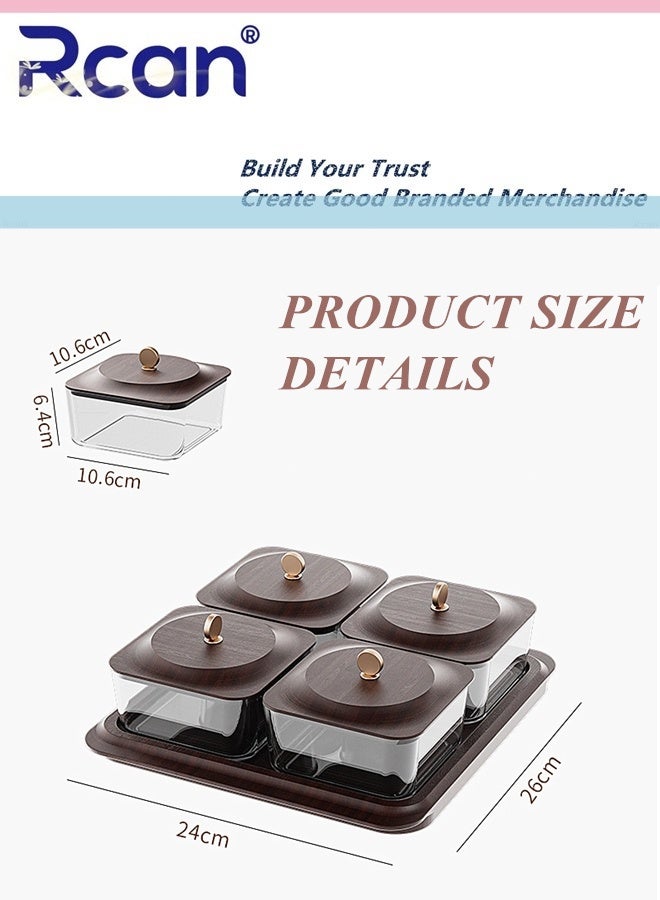 Rcan 4 Grid Wood Grain Fruit Plate Dried Fruit Nut Candy Plate Candy Snacks Nuts And Candy Storage Box Fruit and Vegetable Snack Storage Container For Family Hotel Gatherings And Parties - Image 3