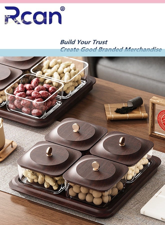 Rcan 4 Grid Wood Grain Fruit Plate Dried Fruit Nut Candy Plate Candy Snacks Nuts And Candy Storage Box Fruit and Vegetable Snack Storage Container For Family Hotel Gatherings And Parties - Image 1