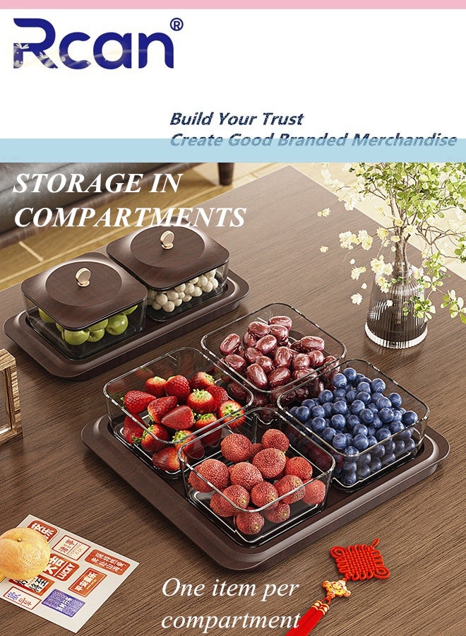Rcan 4 Grid Wood Grain Fruit Plate Dried Fruit Nut Candy Plate Candy Snacks Nuts And Candy Storage Box Fruit and Vegetable Snack Storage Container For Family Hotel Gatherings And Parties - Image 2