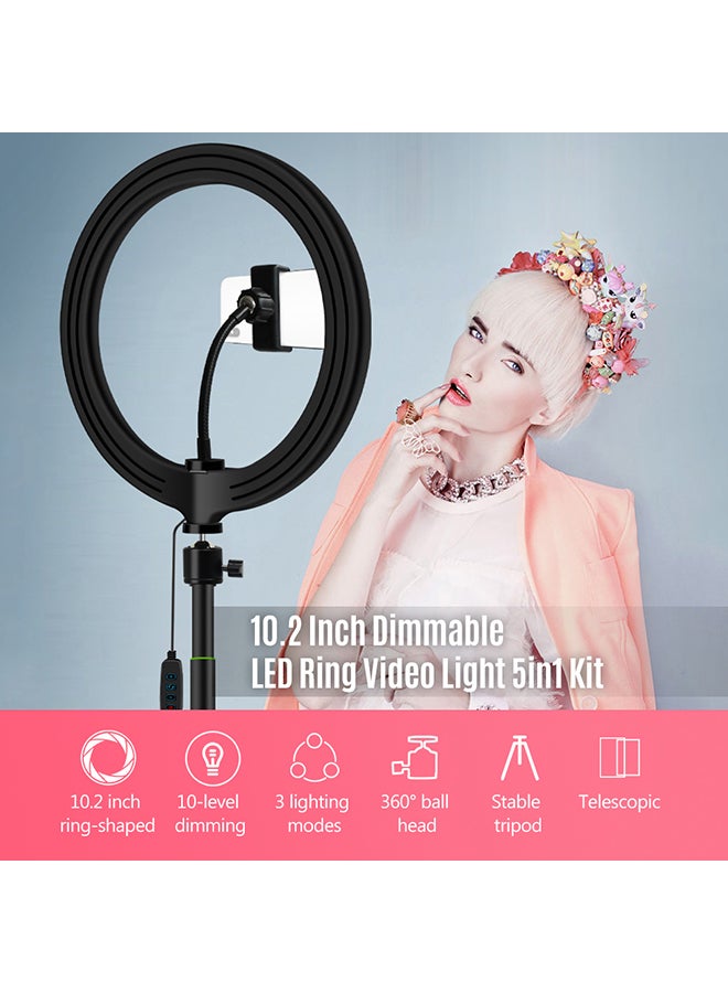 Loquat Dimmable LED Ring Video Light With Selfie Stick Black - Image 3