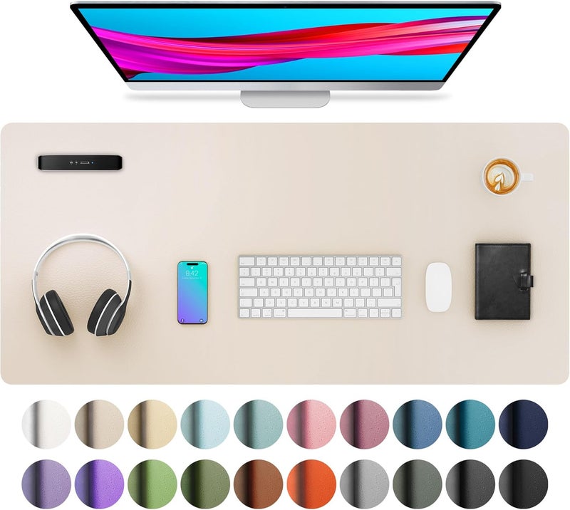Aothia Desk Pad, PU Leather Office Mat, Mouse Pad, Non-Slip Desk Protection, Waterproof Desk Block for Office and Home (91 x 43 cm, Eggshell) - Image 1