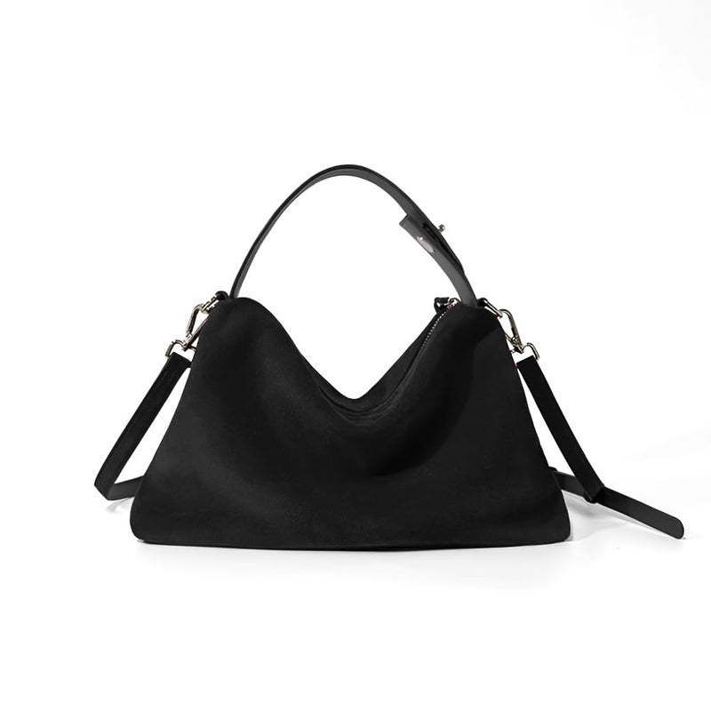 VAKAER Suede Tote Bags for Women, Suede Leather Crossbody Bag with Adjustable Strap Nubuck Retro Crescent Shoulder Satchel Hobo Purse Handbag (Black) - Image 1