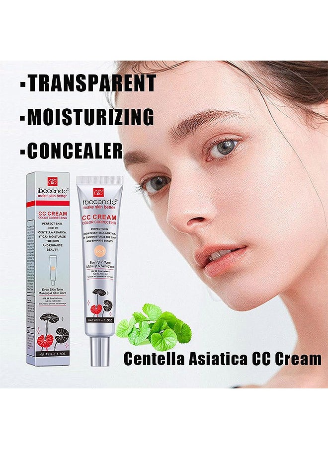 ibcccndc Color Correcting CC Cream With Centella, Multi-Purpose Skin Tone Adjusting CC Cream Concealer Full Coverage, SPF 25 Sunscreen Moisturizing Pre-Makeup Primer Brightening For Mature Skin (LIGHT)  - Image 2