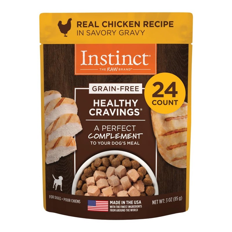 Instinct Healthy Cravings Natural Wet Dog Food Topper, Grain Free Recipe - Real Chicken, 3 oz. Pouches (Pack of 24) - Image 1