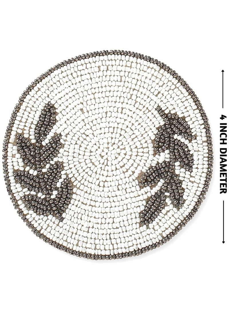 Folkulture Beaded Coasters for Drinks, Pack of 4 Farmhouse Coasters, 4" Round Boho Coasters for Coffee Table Décor, Modern Bar Coasters or Rustic Coasters for Wooden Table - (Good Vibes)