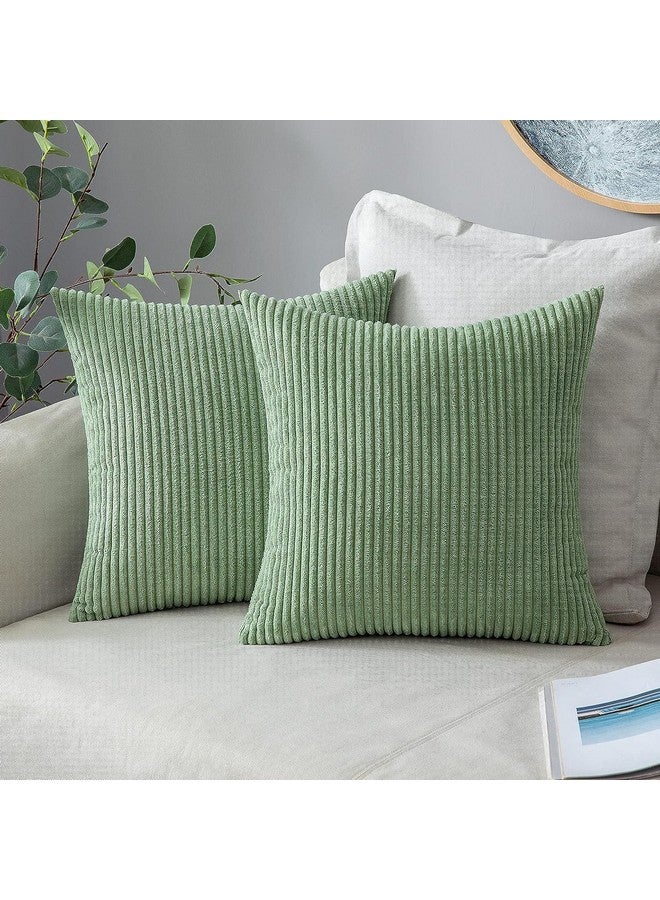 Guffaw Throw Pillow Covers Corduroy with Stripe Pattern Multy Colour Square Soft Cushion Covers Pack of 2 for Couch Bedroom Sofa Living Room Bed Chair (18x18inches, sage Green) - Image 1