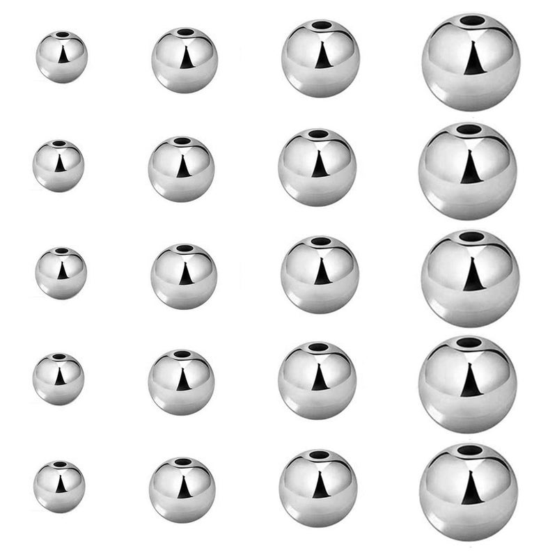 200 Pcs Mix White K Beads Smooth Little Round Spacer Beads Brass LongLasting Tarnish Resistant Seamless Loose Beads for DIY Bracelet Jewelry Making 3456MMSilver