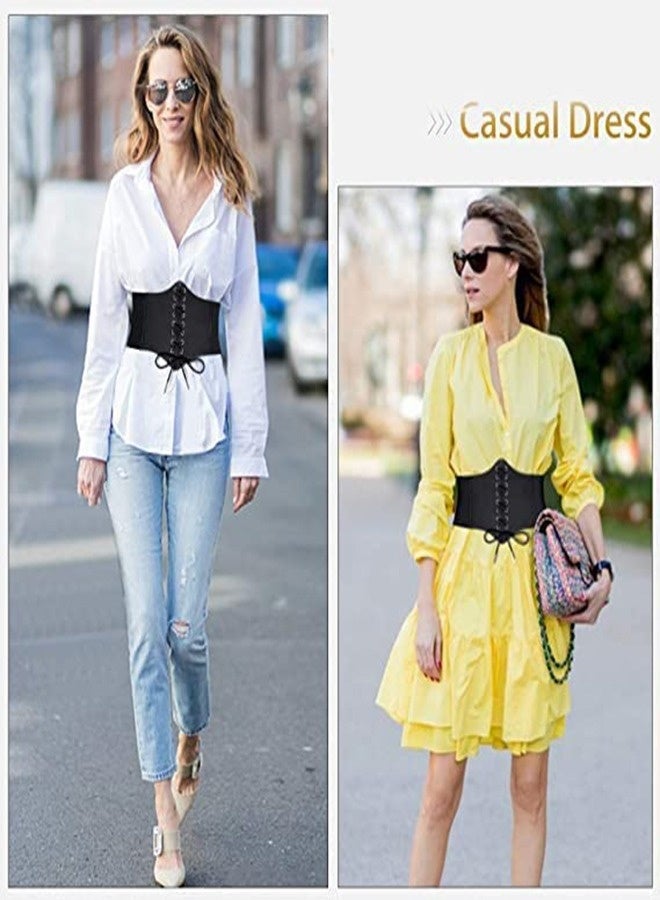 Corset Belt for Women Wide Elastic Tied Waspie Belts Lace-up Leather Waist Belts for Women Dresses Control Waist Trainer Corset Back Pain Relief Slimming Shirt Training Vest Yoga Belt(M) - Image 2