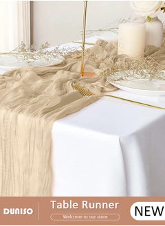 DUNISO Cheesecloth Table Runner, Boho Gauze Table Runner, Rustic Transparent Table Decor, Wedding Table Runner Bridal Shower Decoration, Vintage Table Centerpieces for Baby Shower Arch Birthday Party Dinner Events  - Image 1