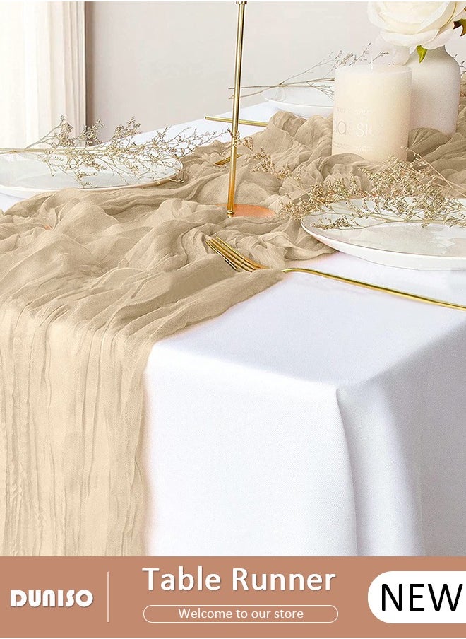 DUNISO Cheesecloth Table Runner, Boho Gauze Table Runner, Rustic Transparent Table Decor, Wedding Table Runner Bridal Shower Decoration, Vintage Table Centerpieces for Baby Shower Arch Birthday Party Dinner Events  - Image 1