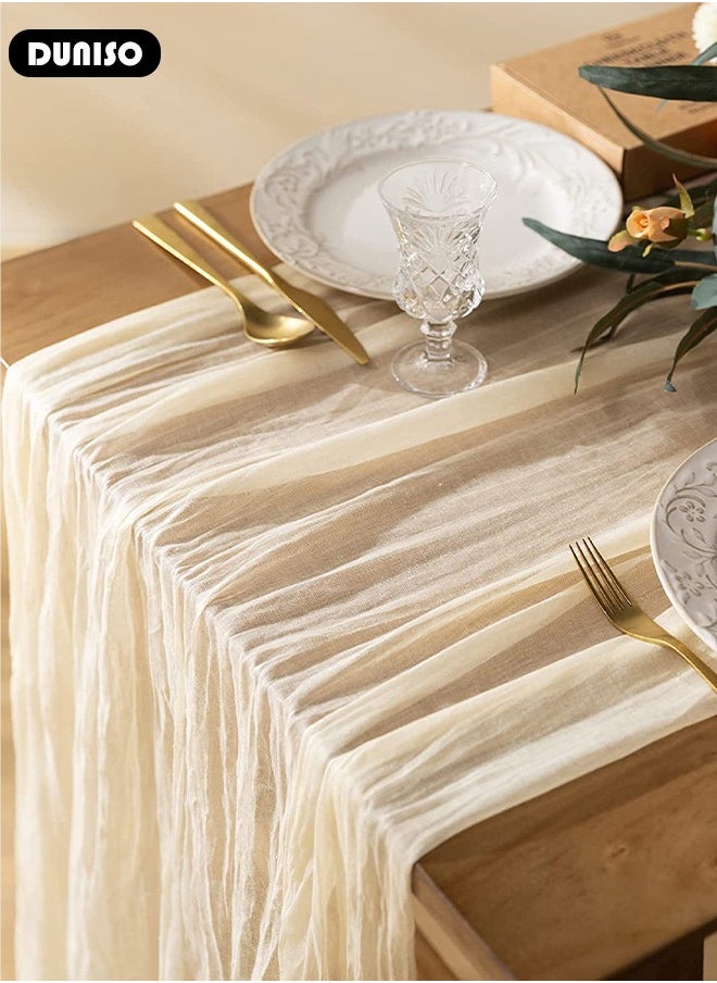DUNISO Cheesecloth Table Runner, Boho Gauze Table Runner, Rustic Transparent Table Decor, Wedding Table Runner Bridal Shower Decoration, Vintage Table Centerpieces for Baby Shower Arch Birthday Party Dinner Events  - Image 5