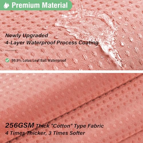Dynamene Coral Fabric Shower Curtain - Waffle Weave Textured Heavy Duty Cloth Shower Curtains for Bathroom, 256GSM Hotel Luxury Weighted Bath Curtain Set with 12 Hooks,72x72, Coral - Image 3