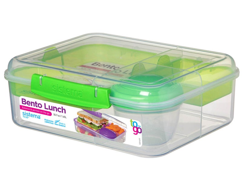 Sistema Bento Box Adult Lunch Box with 2 Compartments, Sandwhich Container, and Salad Dressing Container, Dishwasher Safe, Color May Vary - Image 3