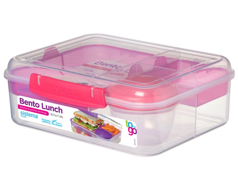 Sistema Bento Box Adult Lunch Box with 2 Compartments, Sandwhich Container, and Salad Dressing Container, Dishwasher Safe, Color May Vary - Image 2