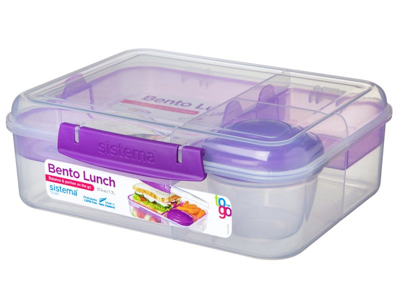 Sistema Bento Box Adult Lunch Box with 2 Compartments, Sandwhich Container, and Salad Dressing Container, Dishwasher Safe, Color May Vary - Image 1