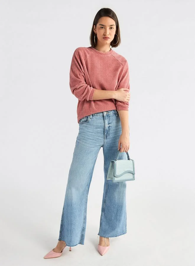 سبلاش فيڤ سويت شيرت بارز الملمس بياقة مستديرة وأكمام ريجلان