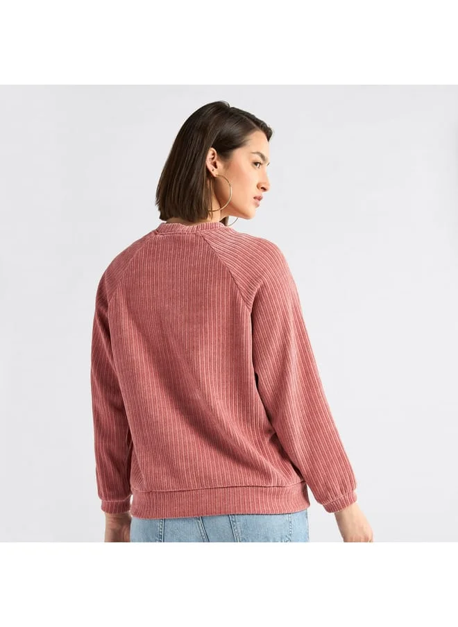 FAV Textured Round Neck Sweatshirt with Raglan Sleeves