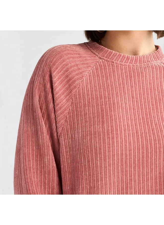 FAV Textured Round Neck Sweatshirt with Raglan Sleeves