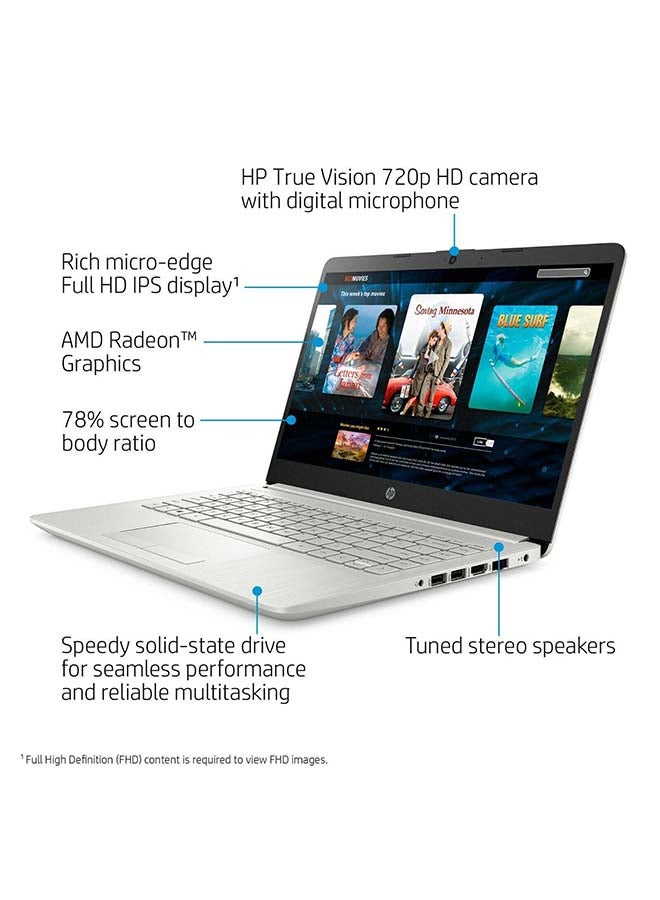 HP (Upgraded Version) 14-dk1032 Laptop With 14-Inch Full HD Display,AMD Ryzen 3 3250U Processer/128GB SSD/4GB RAM/Intel UHD Graphics/Windows 10S /International Version / English/Arabic Silver - Image 3