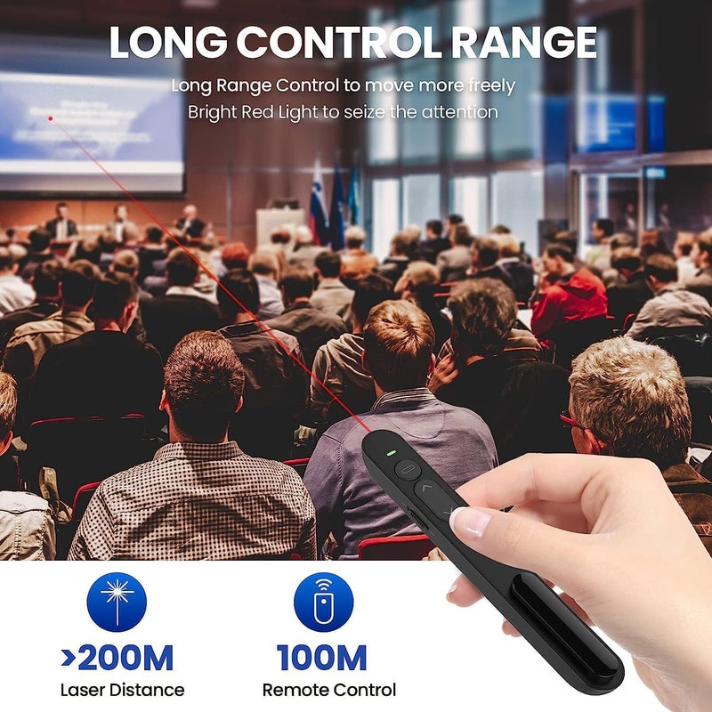 دي إم جي تك جهاز عرض تقديمي لاسلكي بتردد 2.4 جيجاهرتز، مزود بخاصية التحكم في مستوى الصوت والارتباط التشعبي، مع جهاز تحكم عن بعد مدمج بضوء أحمر، مناسب لعروض Keynote/PPT/Mac/PC/الكمبيوتر المحمول - Image 5