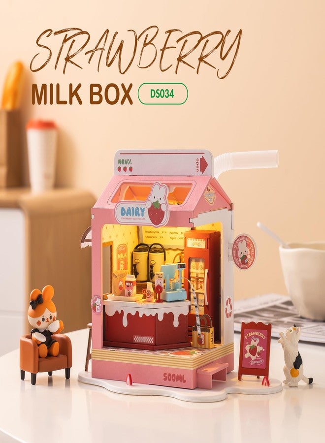 Wowood DIY Mini House Building Miniature Kit Milkbox, Miniverse Lifestyle Bookshelf Decoration, Cute Craft Kits for Women or Girls 14+, Kawaii Gifts Hobbies for Crafters (Strawberry Milkbox) - Image 2