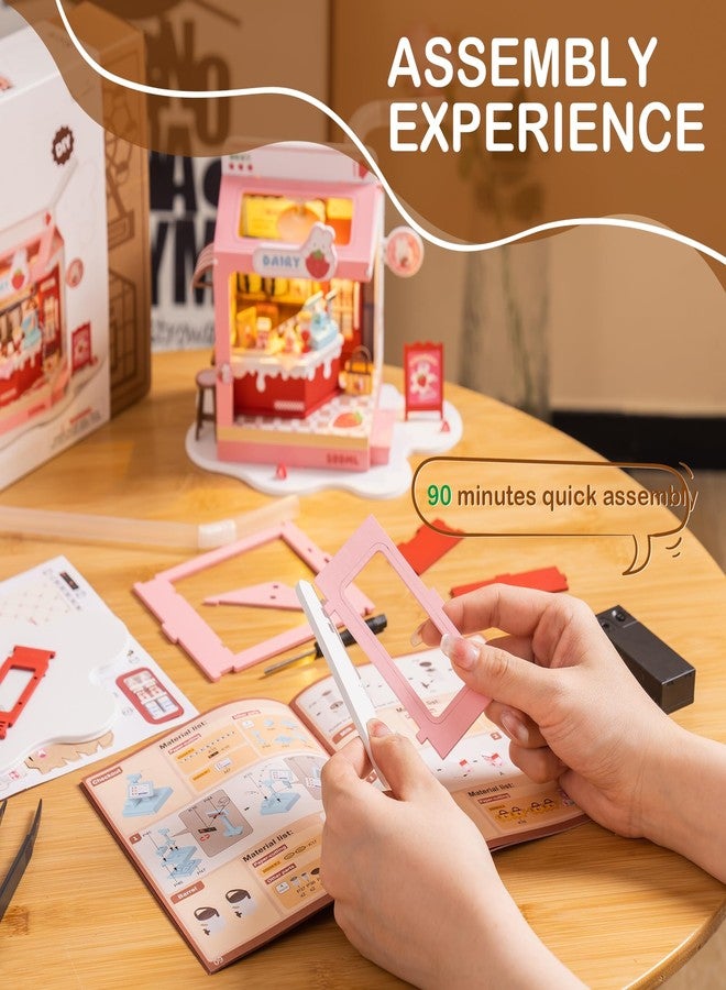 Wowood DIY Mini House Building Miniature Kit Milkbox, Miniverse Lifestyle Bookshelf Decoration, Cute Craft Kits for Women or Girls 14+, Kawaii Gifts Hobbies for Crafters (Strawberry Milkbox) - Image 3
