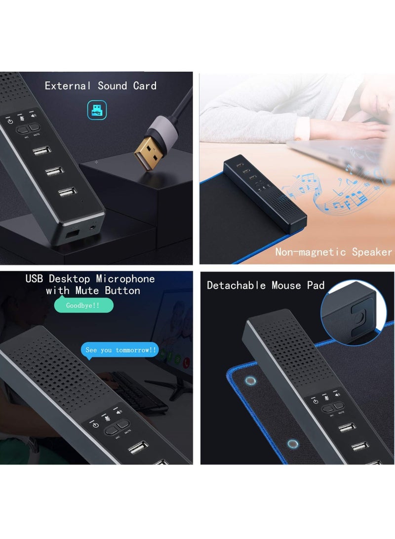 erorex 3-in-1 Computer Speaker with Microphone, USB Powered PC Speakers for Smart Home Office and Online Study, Portable External Desk Speakers with Hubs, Plug & Play - Image 5