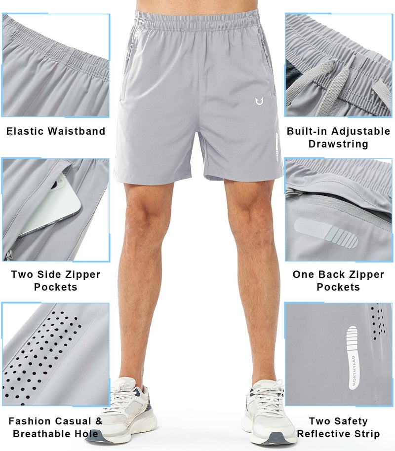 NORTHYARD Men's Athletic Running Shorts Gym Workout Shorts 7"/ 9"/ 5" Quick Dry Lightweight Sports Basketball Exercise Tennis Exercise GREY-5inch XL - Image 3