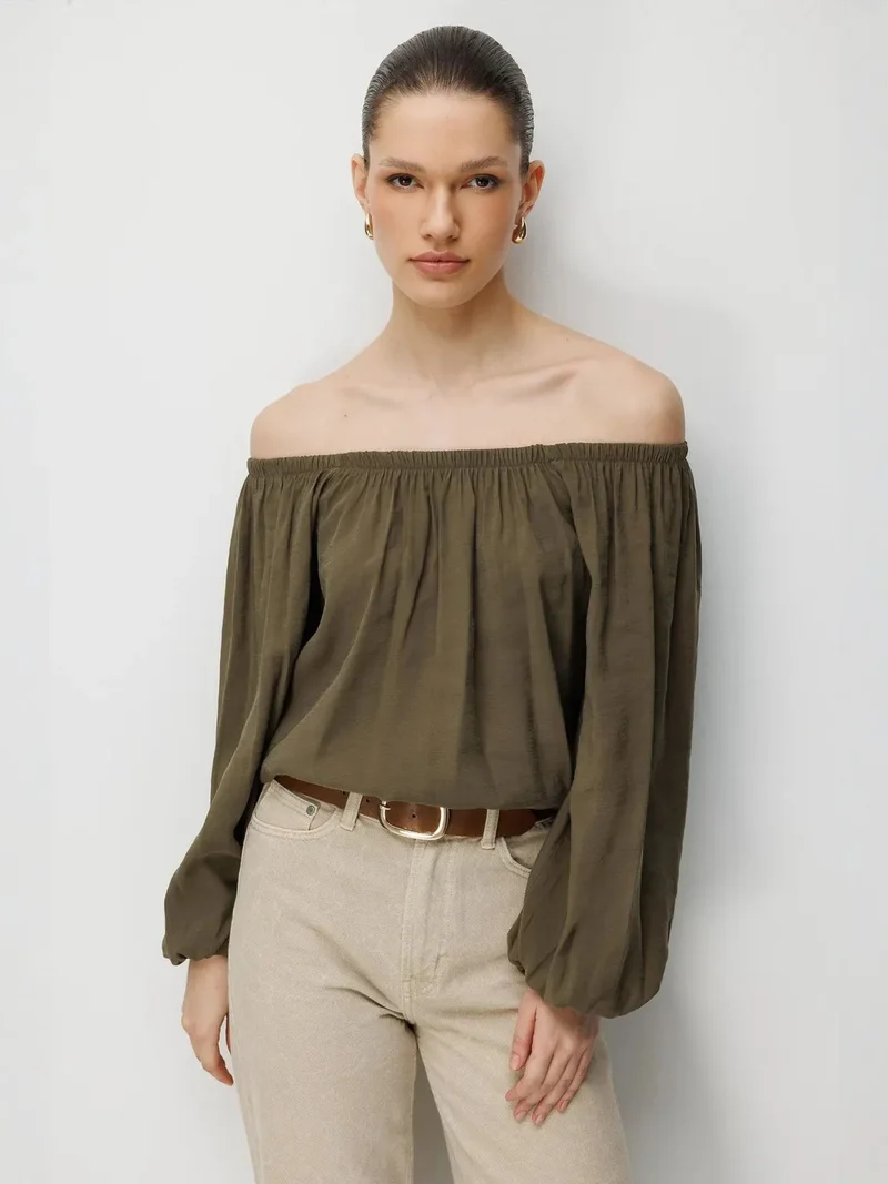 MixRay MIXRAY Off Shoulder Textured Blouse