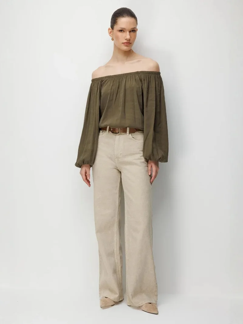 MixRay MIXRAY Off Shoulder Textured Blouse