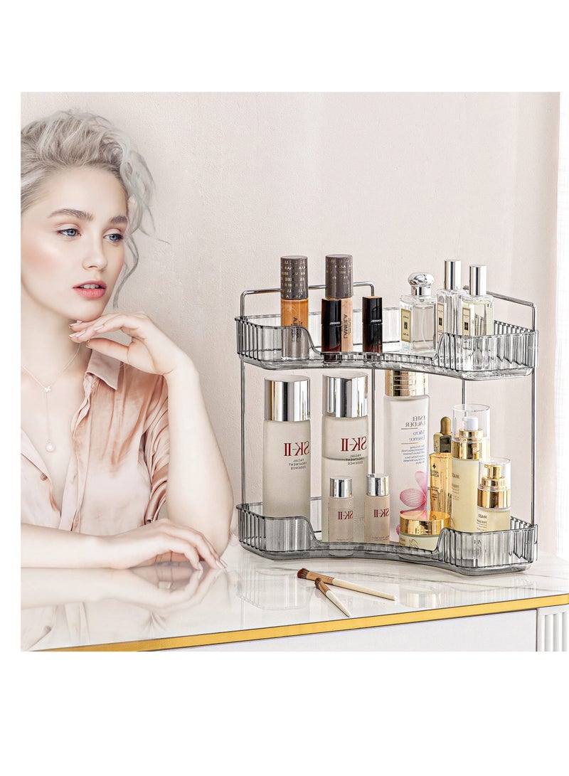 Excefore 2-Tier Corner Bathroom Countertop Organizer, 2 Tiers Vanity Trays for Bathroom Counter, Makeup Organizer, Perfume Tray, Kitchen Spice Rack, Fits 90 Corner, Smoky Gray - Image 5