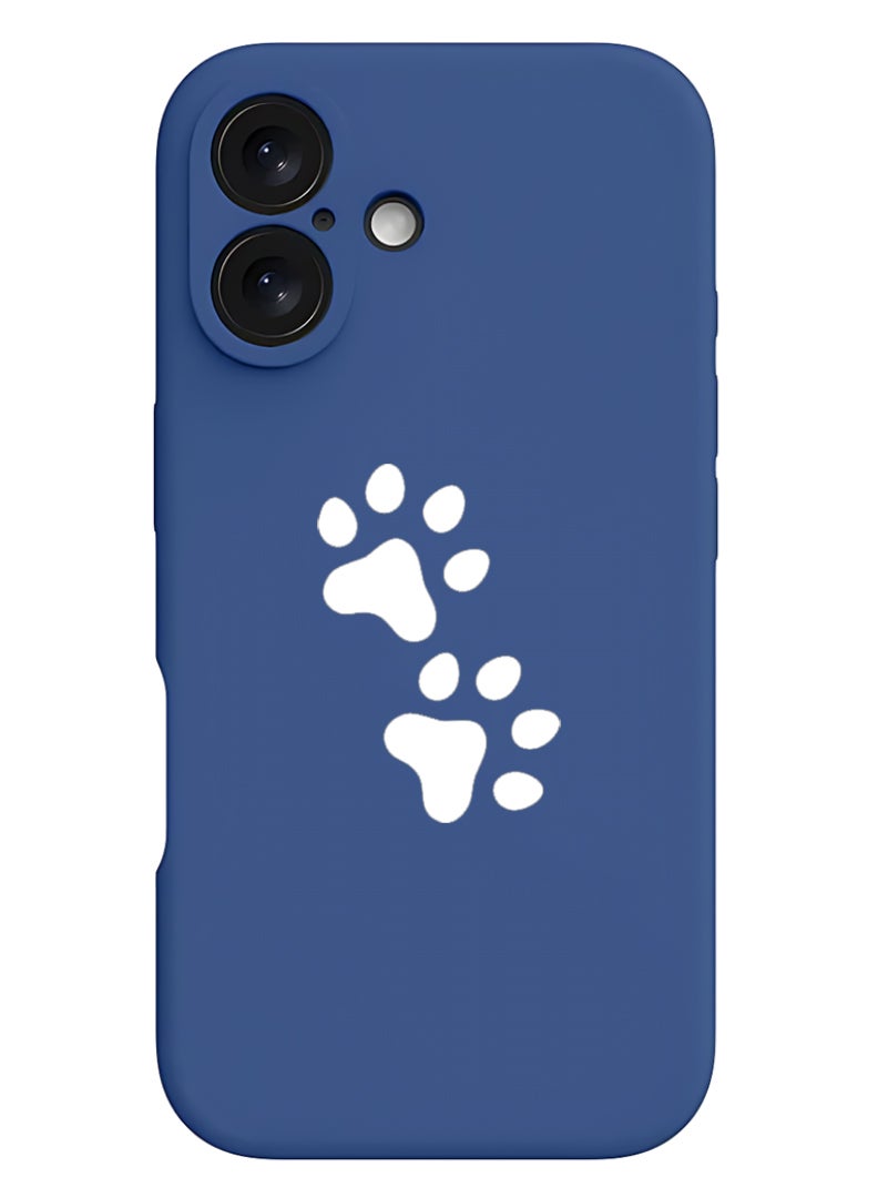 Theodor Protective Slim Fit Case Liquid Silicone Cover with Full Body Protection Anti-Scratch Shockproof Case For Apple iPhone 17 (Blue) Paw - White - Image 1