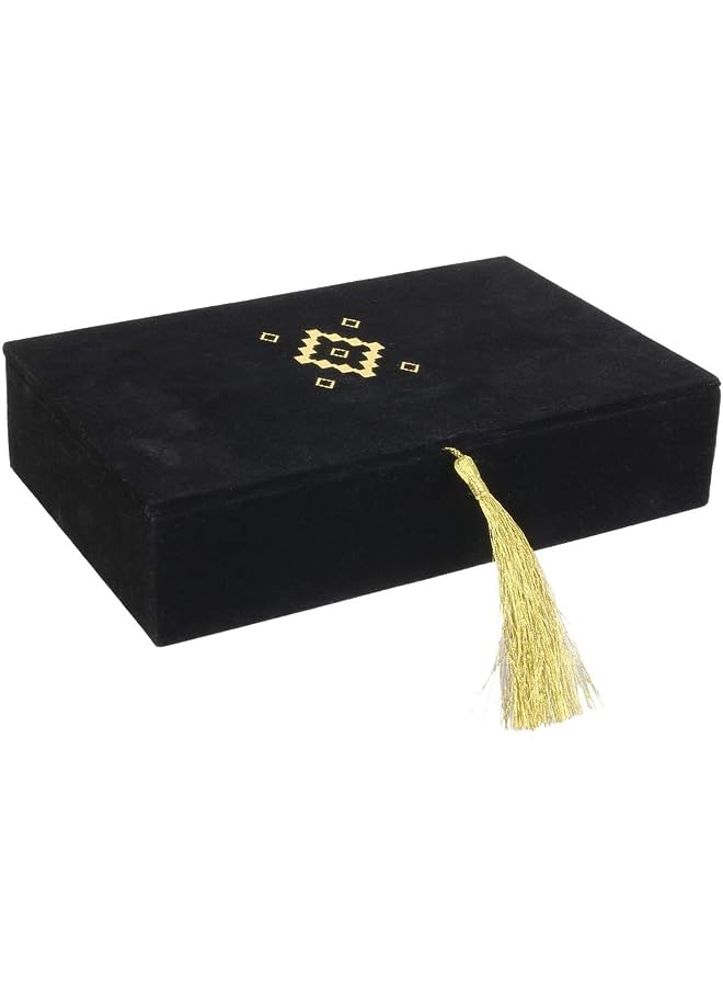 PROMASS Black Gold Polyester Jewellery Box with Tassle, Jewellry Organiser Box with compartments for Rings Bracelets Earrings Necklaces One Size HD2142 - Image 1