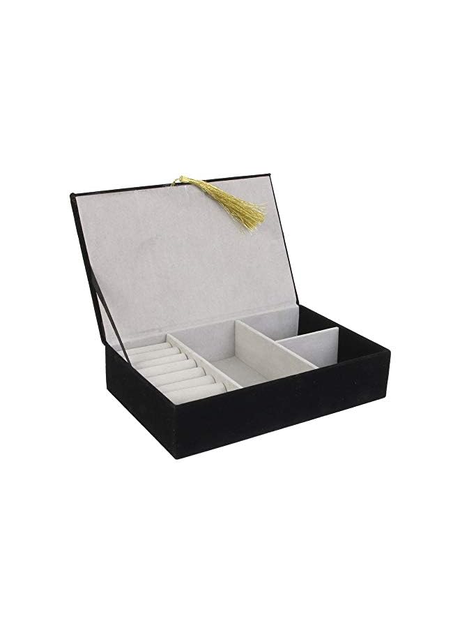PROMASS Black Gold Polyester Jewellery Box with Tassle, Jewellry Organiser Box with compartments for Rings Bracelets Earrings Necklaces One Size HD2142 - Image 2