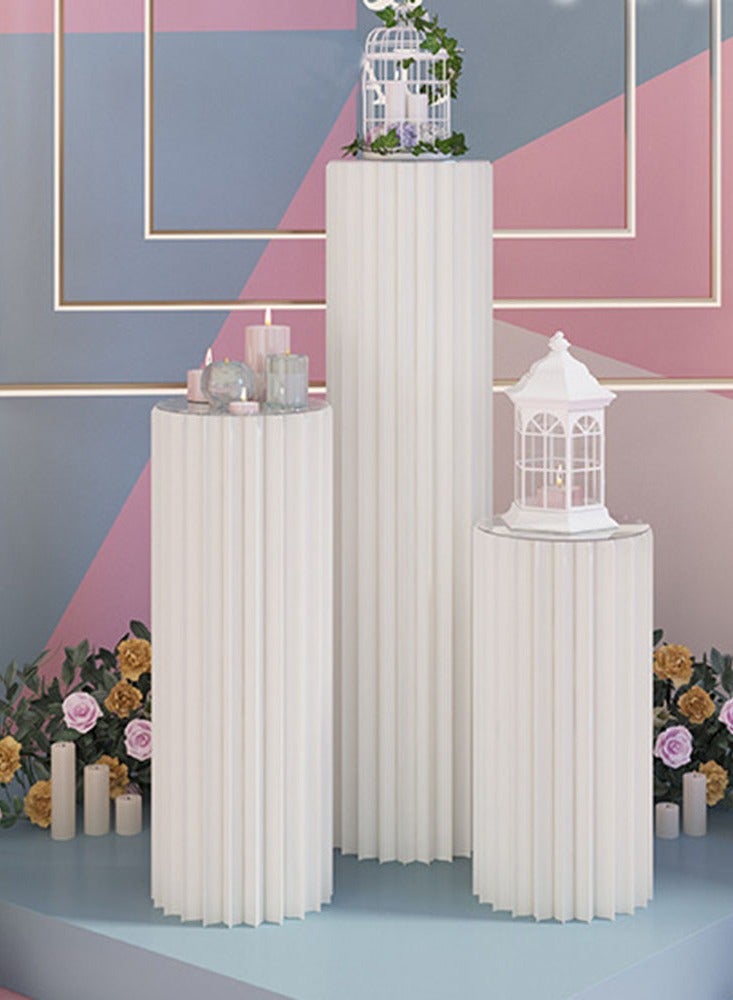 قوس قاعدة الأعمدة ، رف عرض الطعام المتداخل مع الحفلات ، جناح البوفيهات العمودية ، رف عرض أسطوانة ، قاعدة الورق القابلة للطي لعرض 3 مجموعات ، رف كعكة الحلويات مع كوب ورقي لعرض الحفلات - Image 1